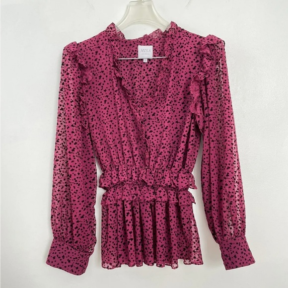 Misa Los Angeles Daphne Star Blouse Size S Boho Ruffle Chiffon Peasant Top - Picture 2 of 8